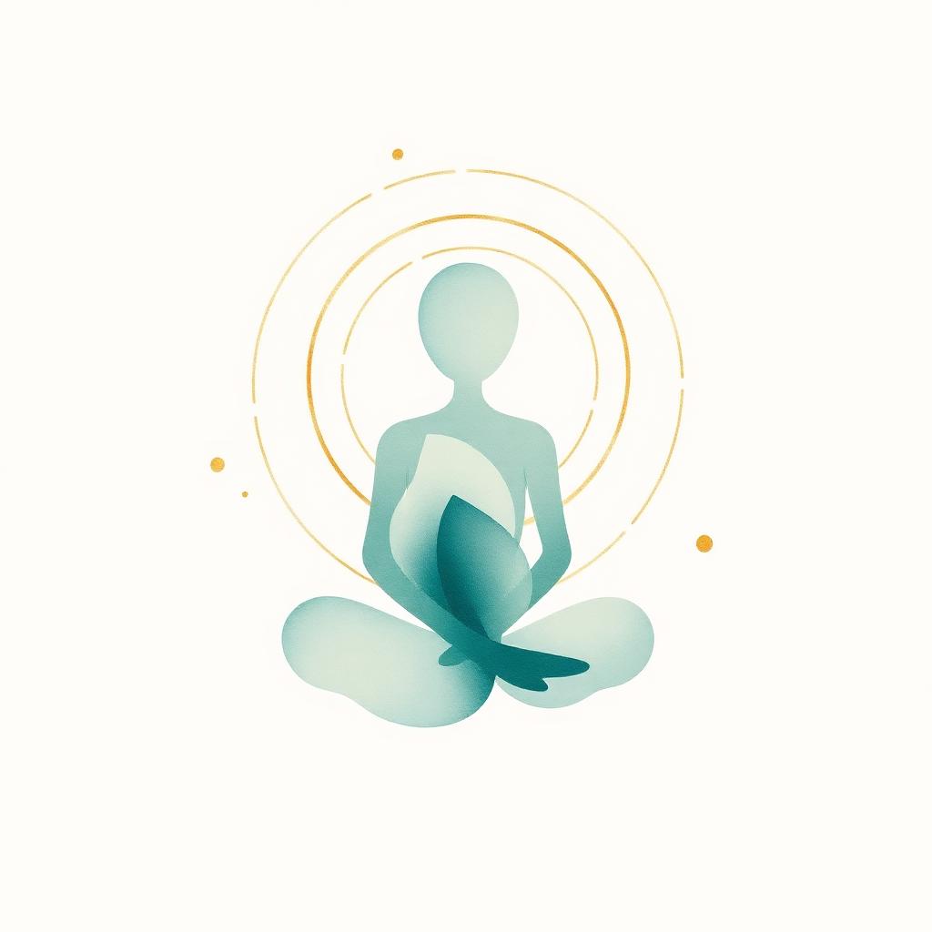 Abstract calming illustration of a peaceful figure surrounded by a golden aura — therapy and inner peace